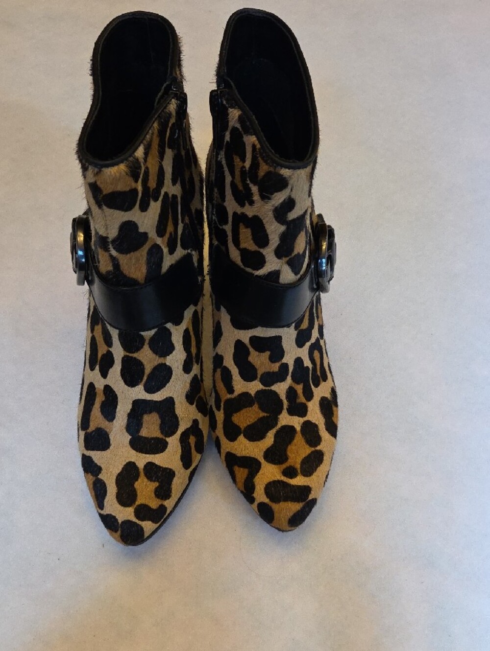 Vaneli Leopard Print Calf Hair Ankle Booties with Black Buckle - Picture 5 of 9